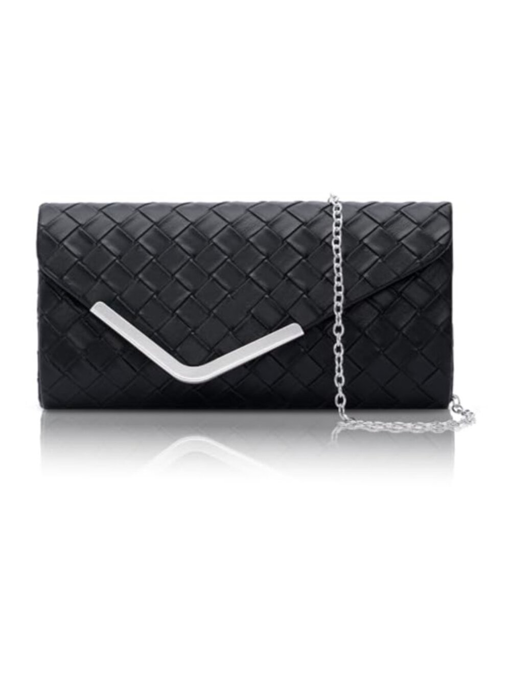 Woven Leather Evening Clutch with Chain Strap